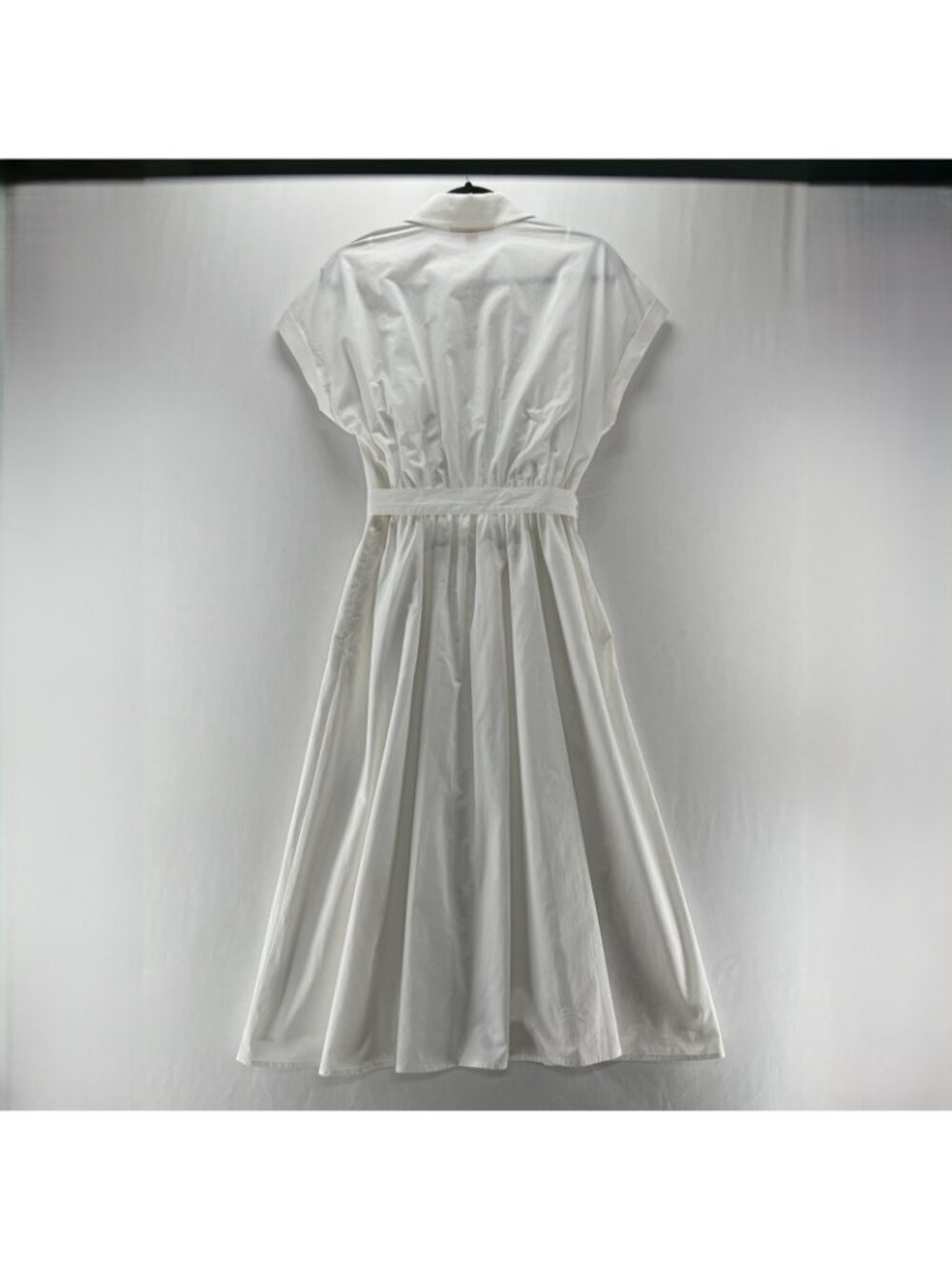 Michael Kors Cotton Poplin Midi Shirt Dress Sz M Belted Cuffed Slip Liner White - Picture 3 of 15